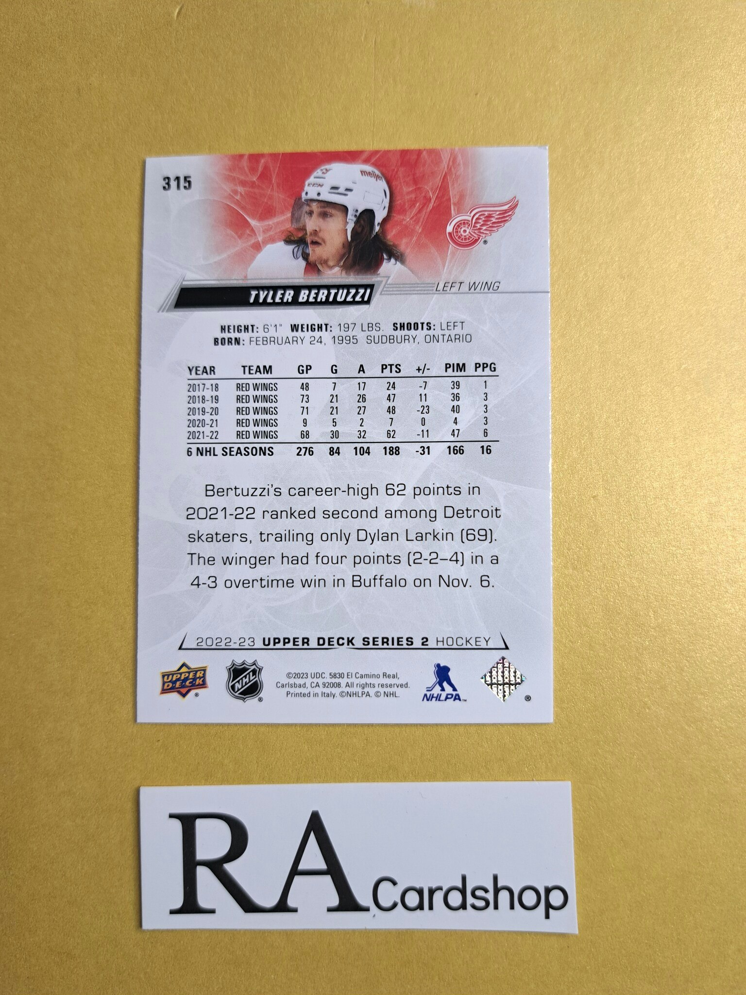 #315 Tyler Bertuzzi 2022-23 Upper Deck Series 2 Hockey