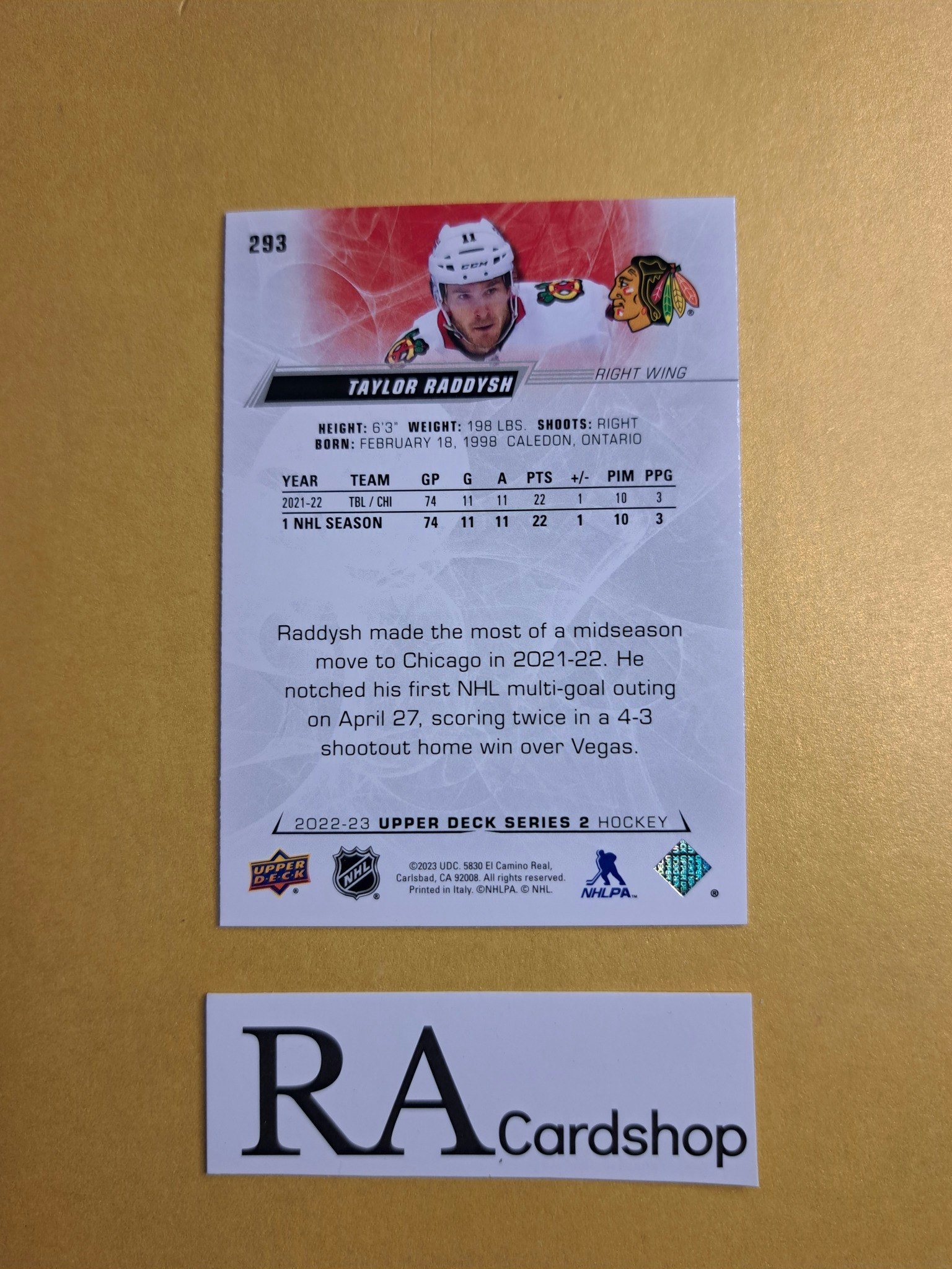 #293 Taylor Raddysh 2022-23 Upper Deck Series 2 Hockey