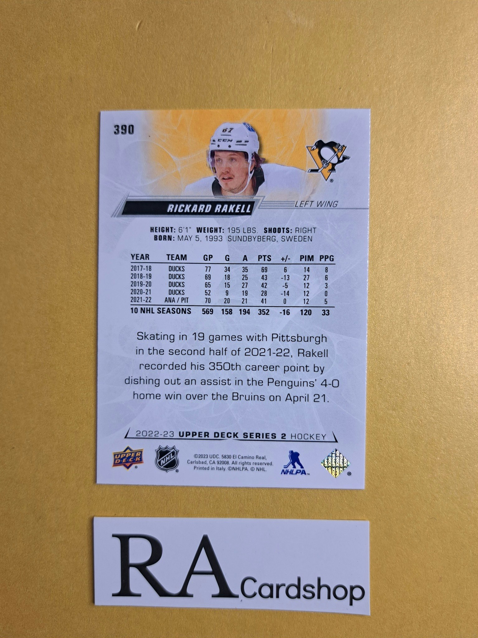 #390 Rickard Rakell 2022-23 Upper Deck Series 2 Hockey