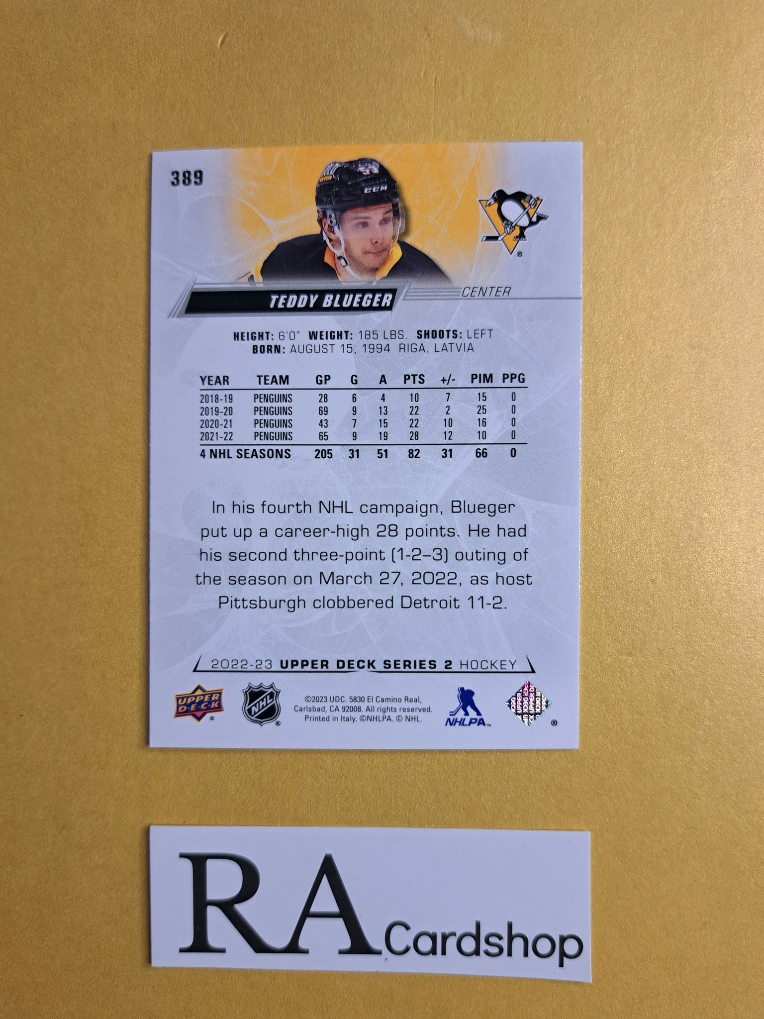 #389 Teddy Blueger 2022-23 Upper Deck Series 2 Hockey