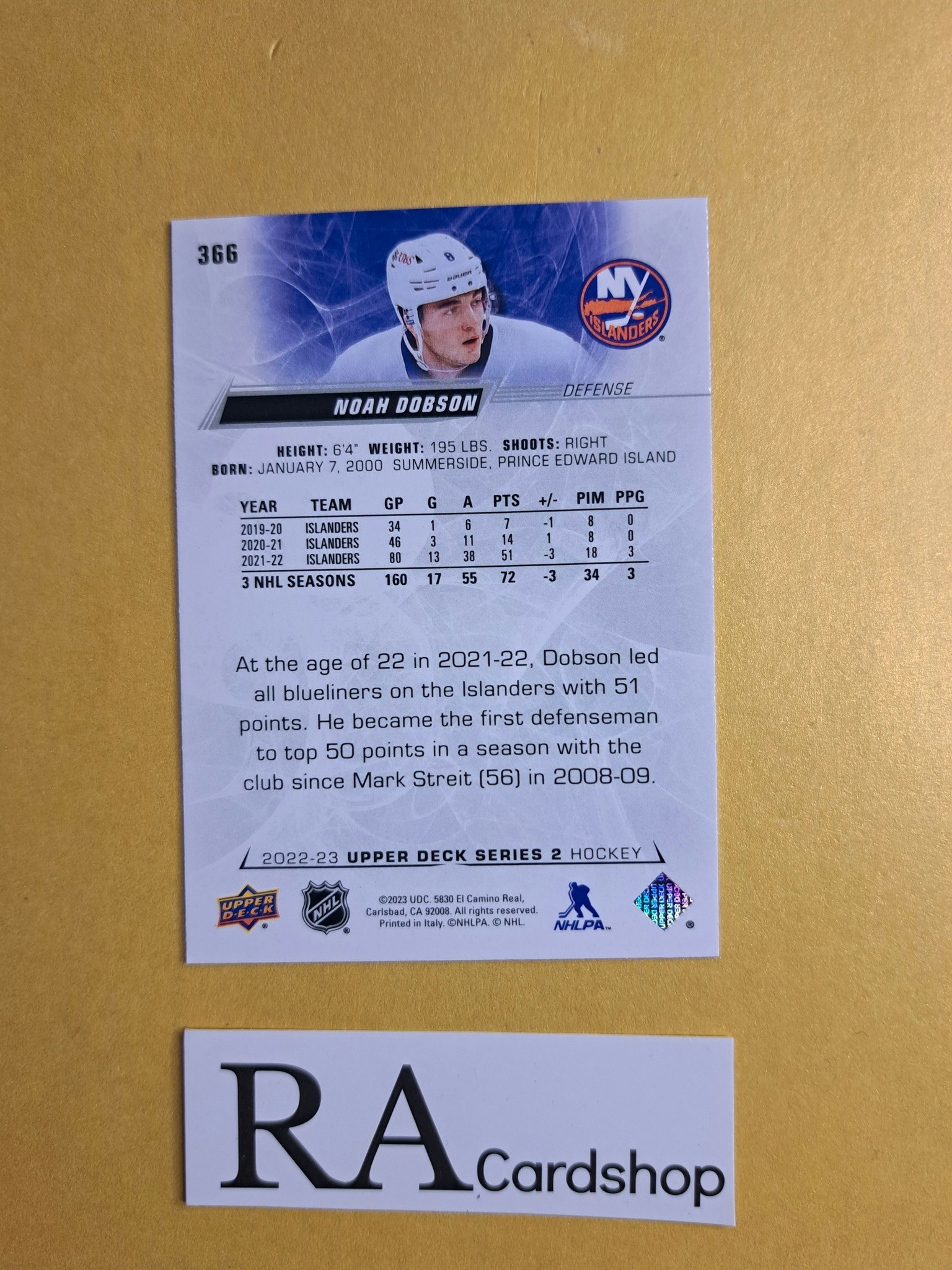#366 Noah Dobson 2022-23 Upper Deck Series 2 Hockey