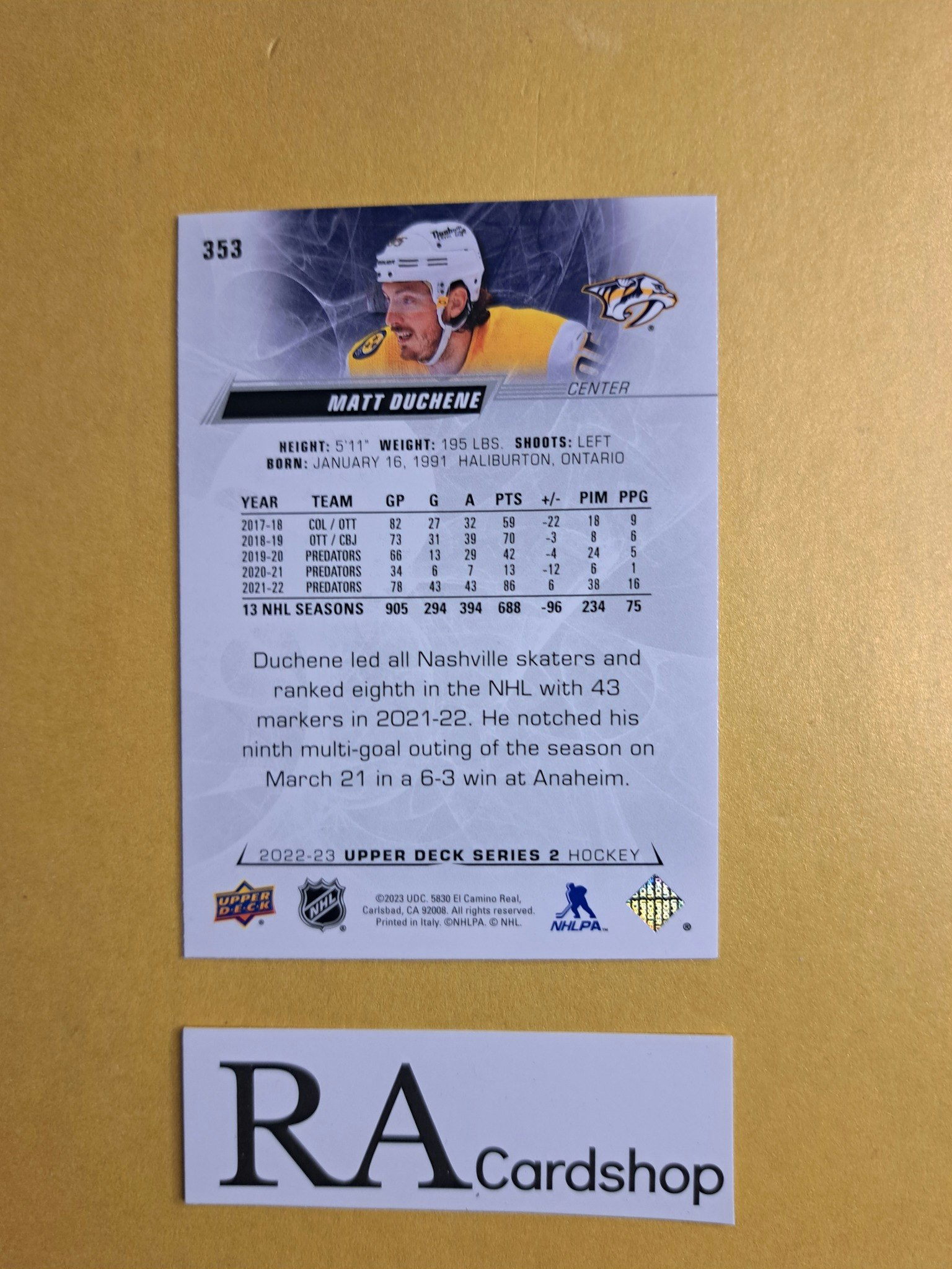 #353 Matt Duchene 2022-23 Upper Deck Series 2 Hockey