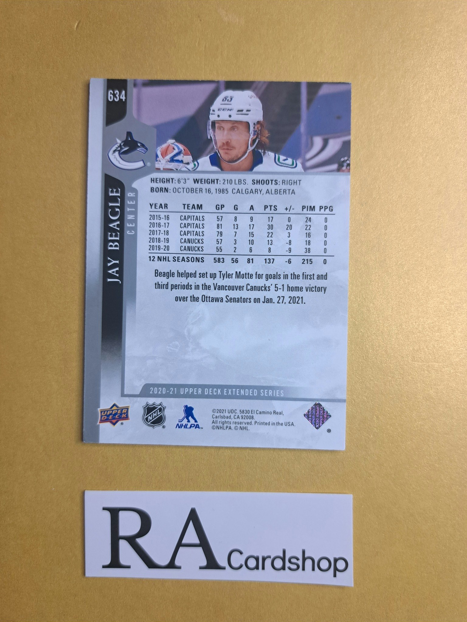 #634 Jay Beagle 2020-21 Upper Deck Extended Series Hockey