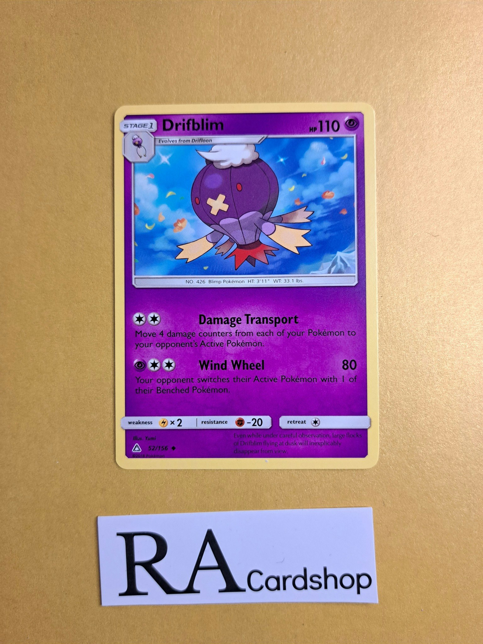 Drifblim Uncommon 52/156 Ultra Prism Pokemon Kort