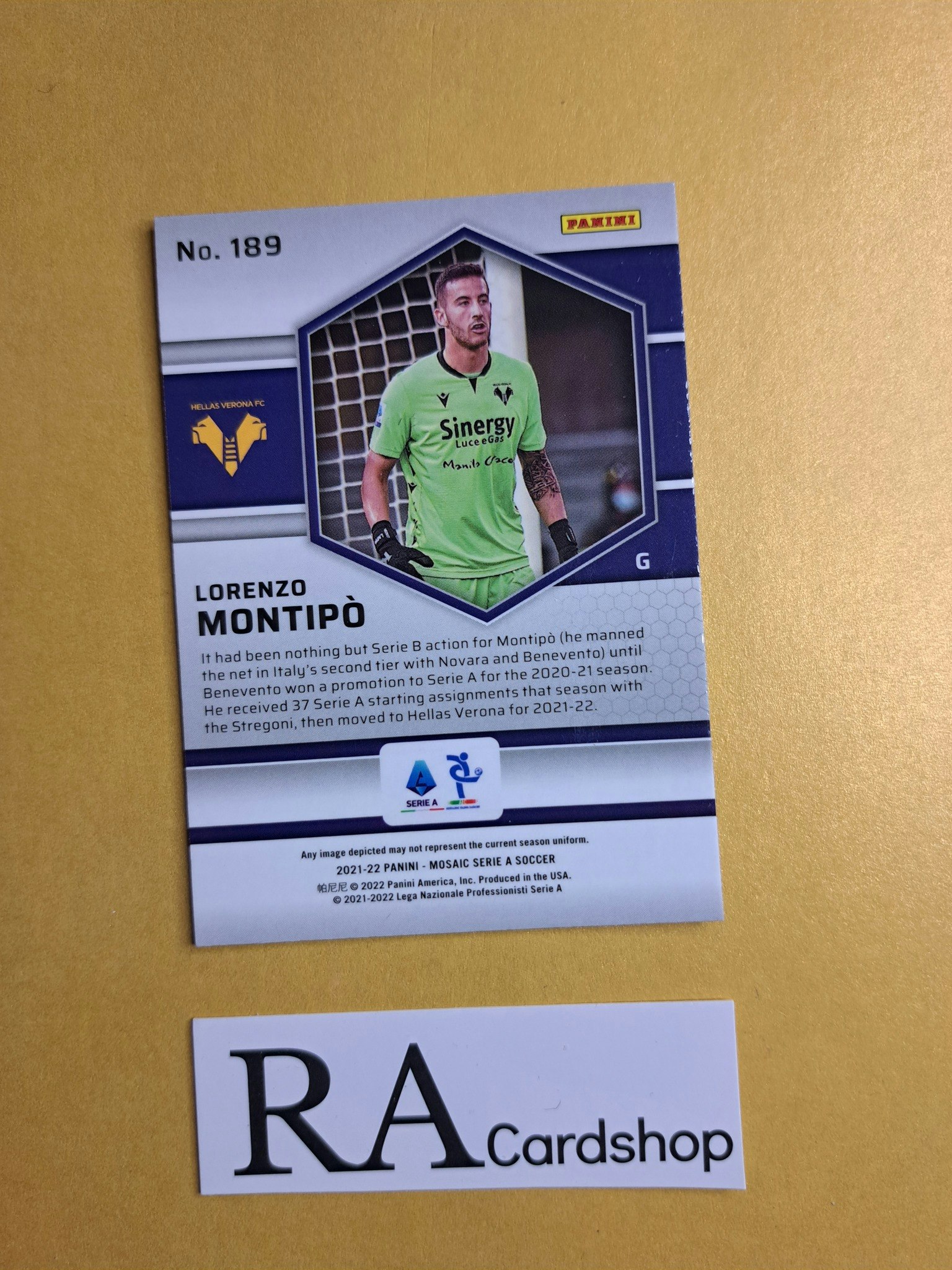 #189 Lorenzo Montipo 2021-22 Panini Mosaic Serie A Soccer Fotboll