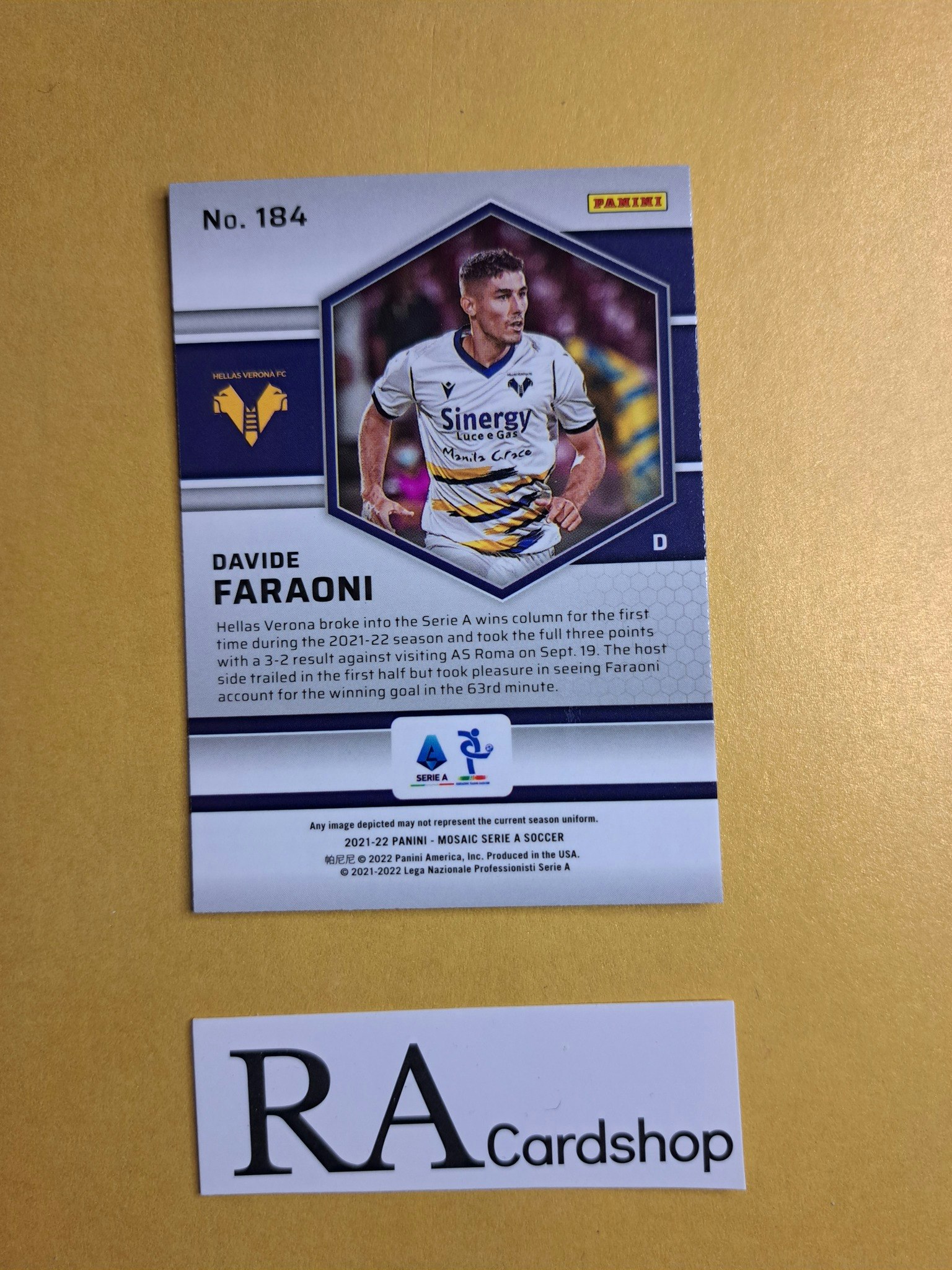 #184 Davide Faraoni 2021-22 Panini Mosaic Serie A Soccer Fotboll