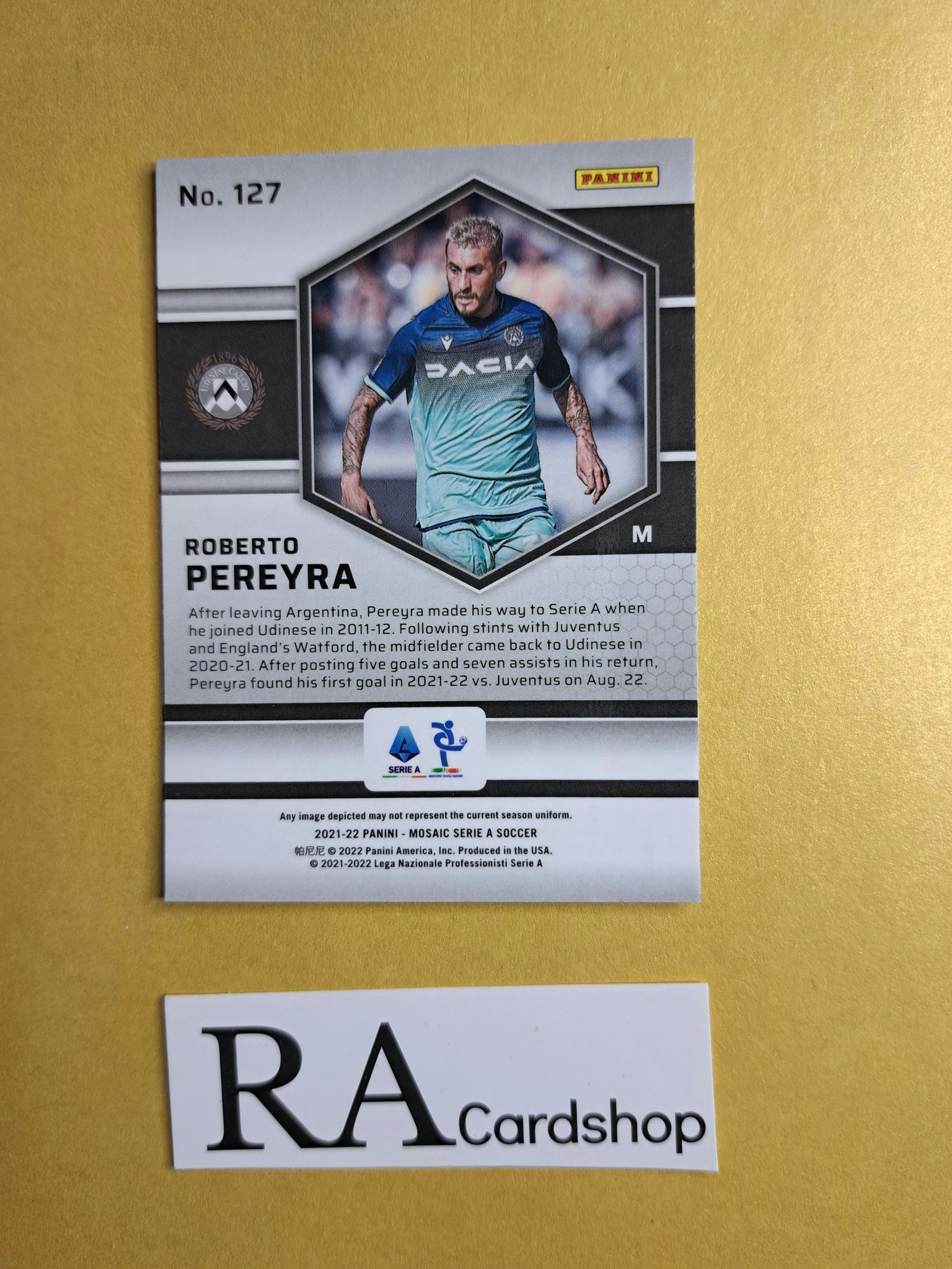 #127 Roberto Pereyra 2021-22 Panini Mosaic Serie A Soccer Fotboll
