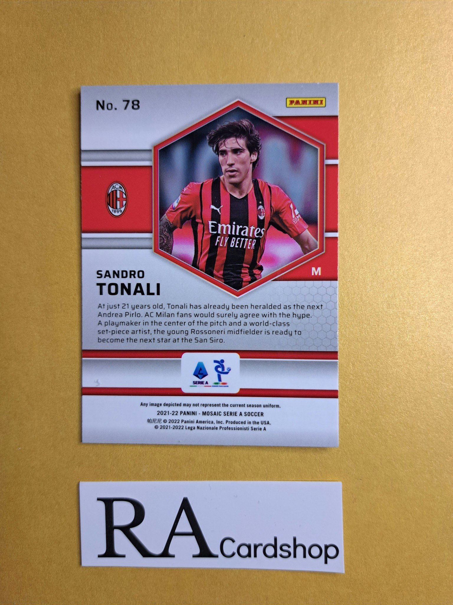 #78 Sandro Tonali 2021-22 Panini Mosaic Serie A Soccer Fotboll