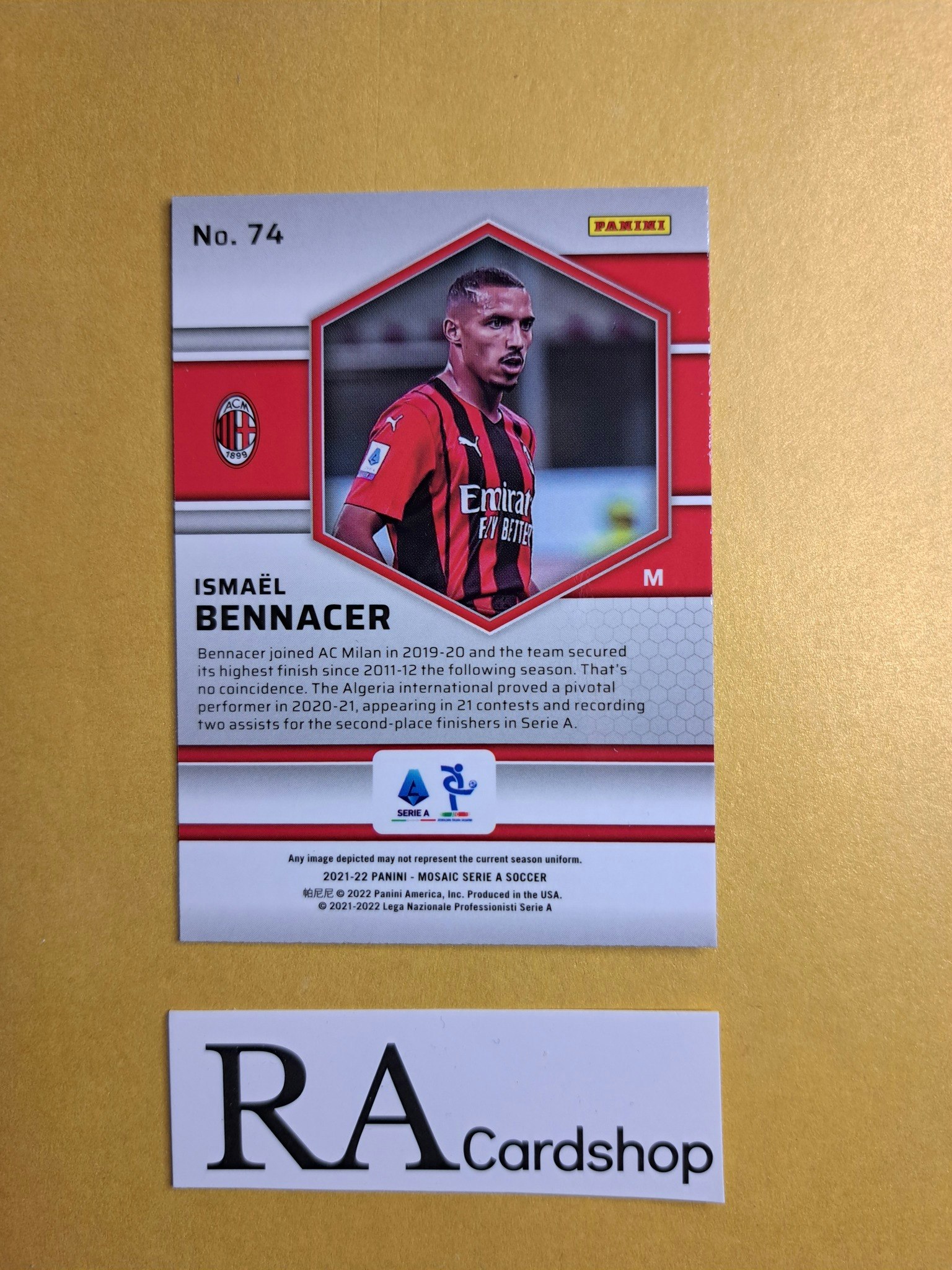 #74 Ismael Bennacer 2021-22 Panini Mosaic Serie A Soccer Fotboll