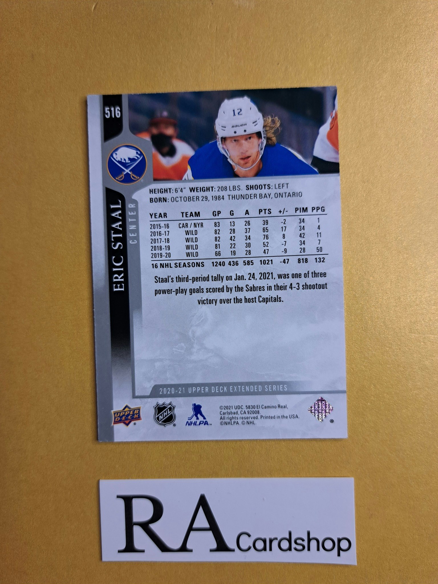 #516 Eric Staal 2020-21 Upper Deck Extended Series Hockey