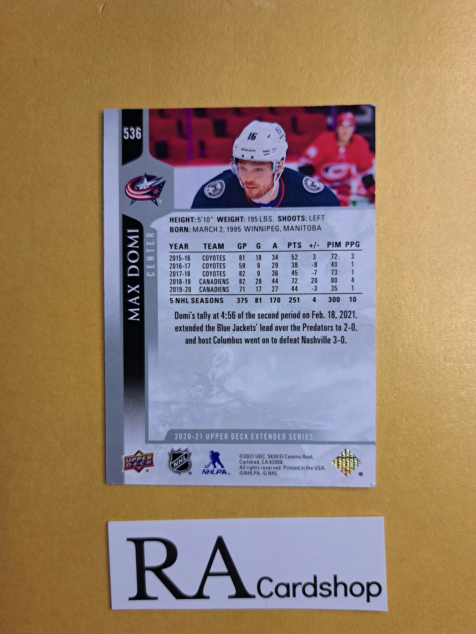 #536 Max Domi 2020-21 Upper Deck Extended Series Hockey