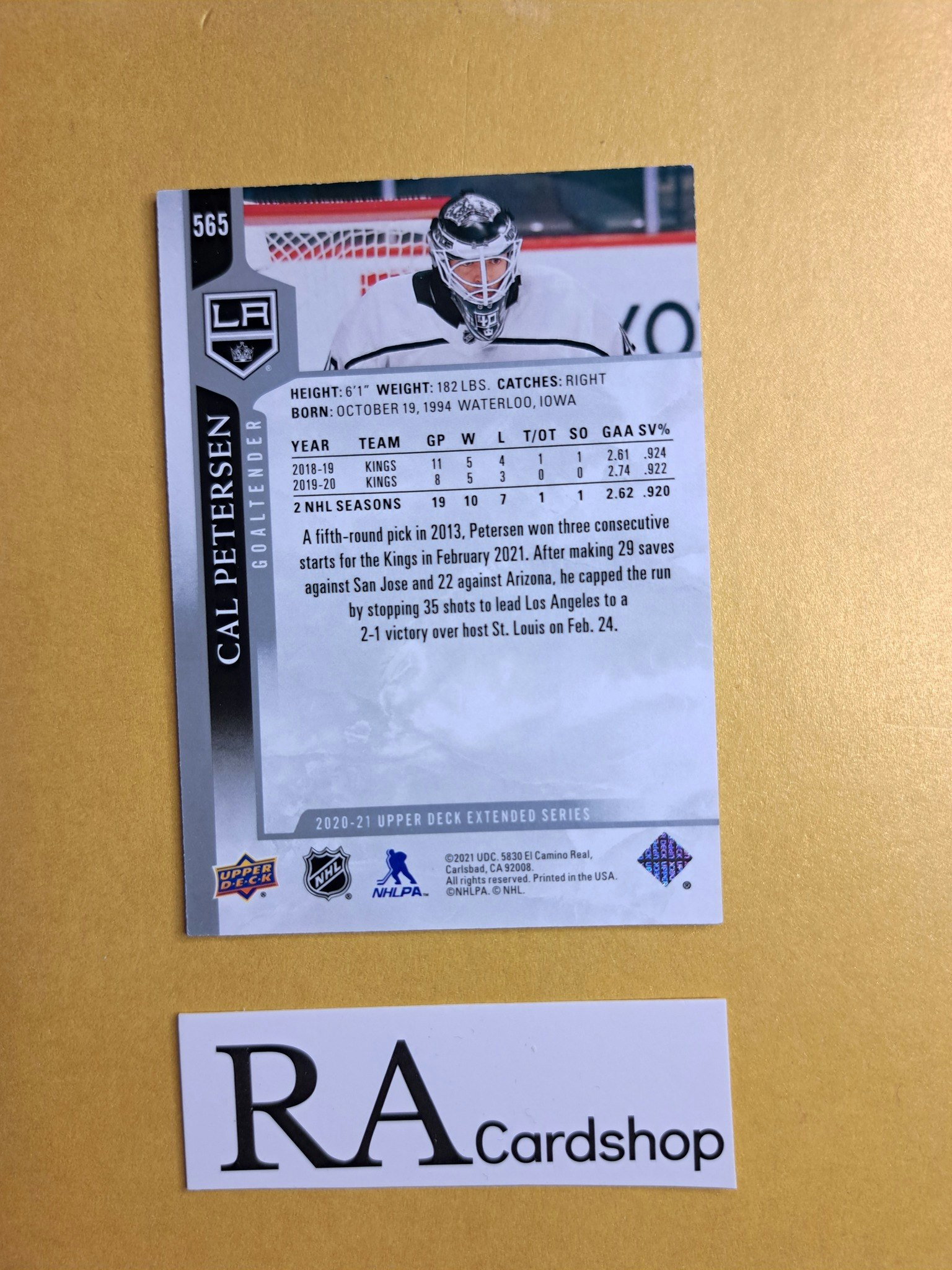#565 Cal Petersen 2020-21 Upper Deck Extended Series Hockey