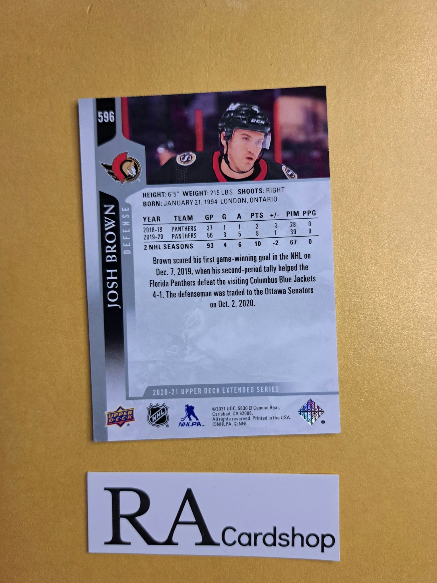 #596 Josh Brown 2020-21 Upper Deck Extended Series Hockey
