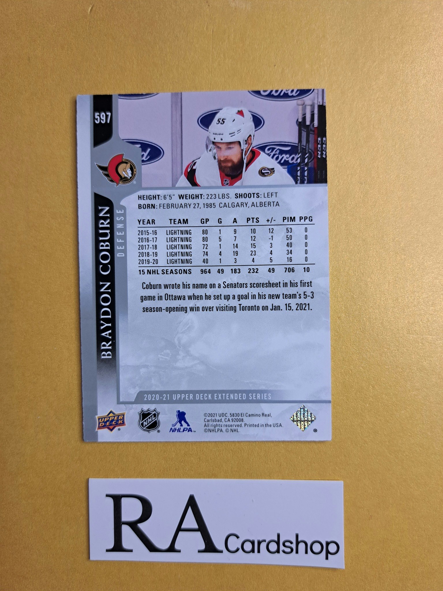 #597 Braydon Coburn 2020-21 Upper Deck Extended Series Hockey