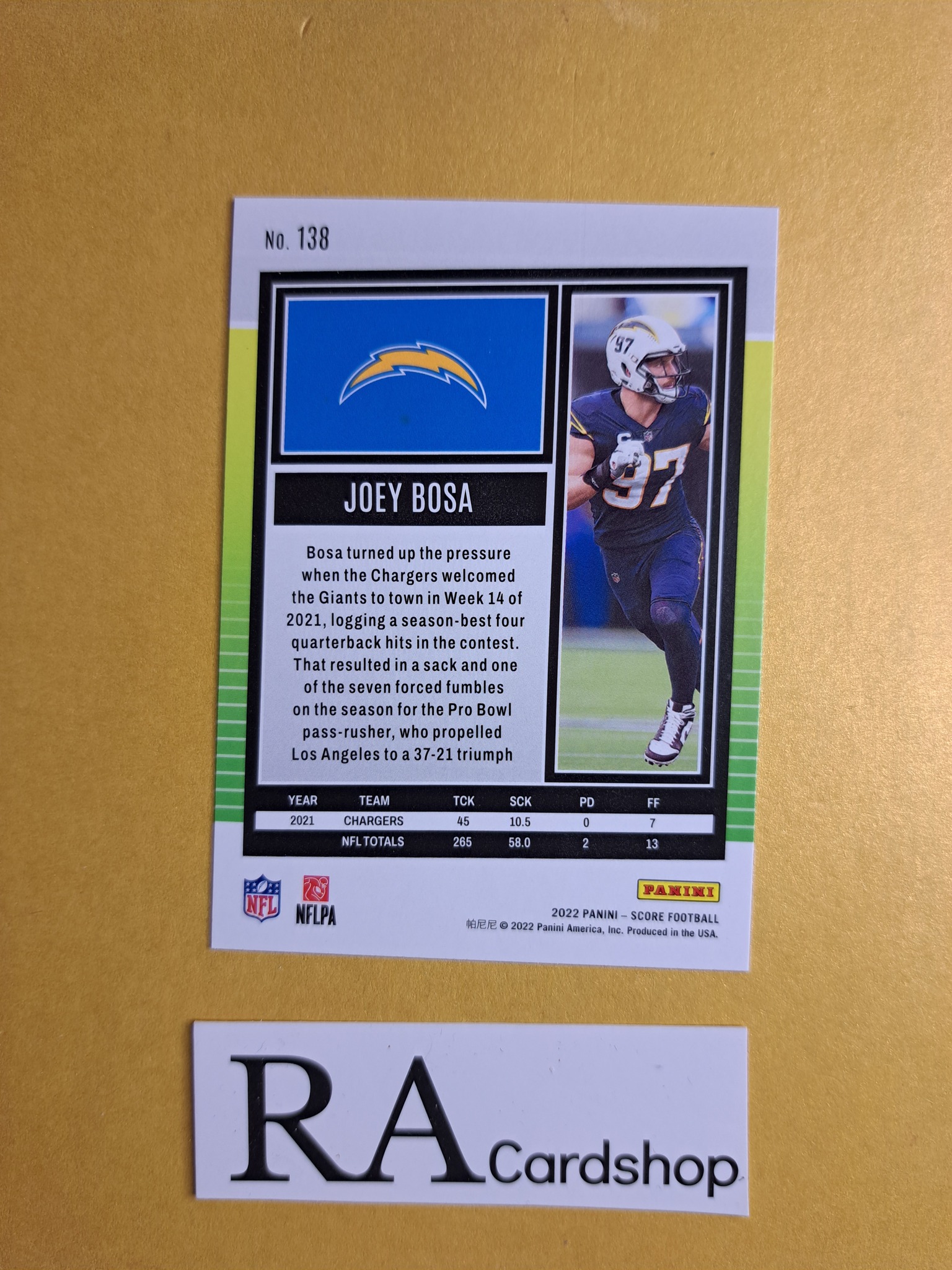 #138 Joey Bosa 2022 Panini Score Football NFL