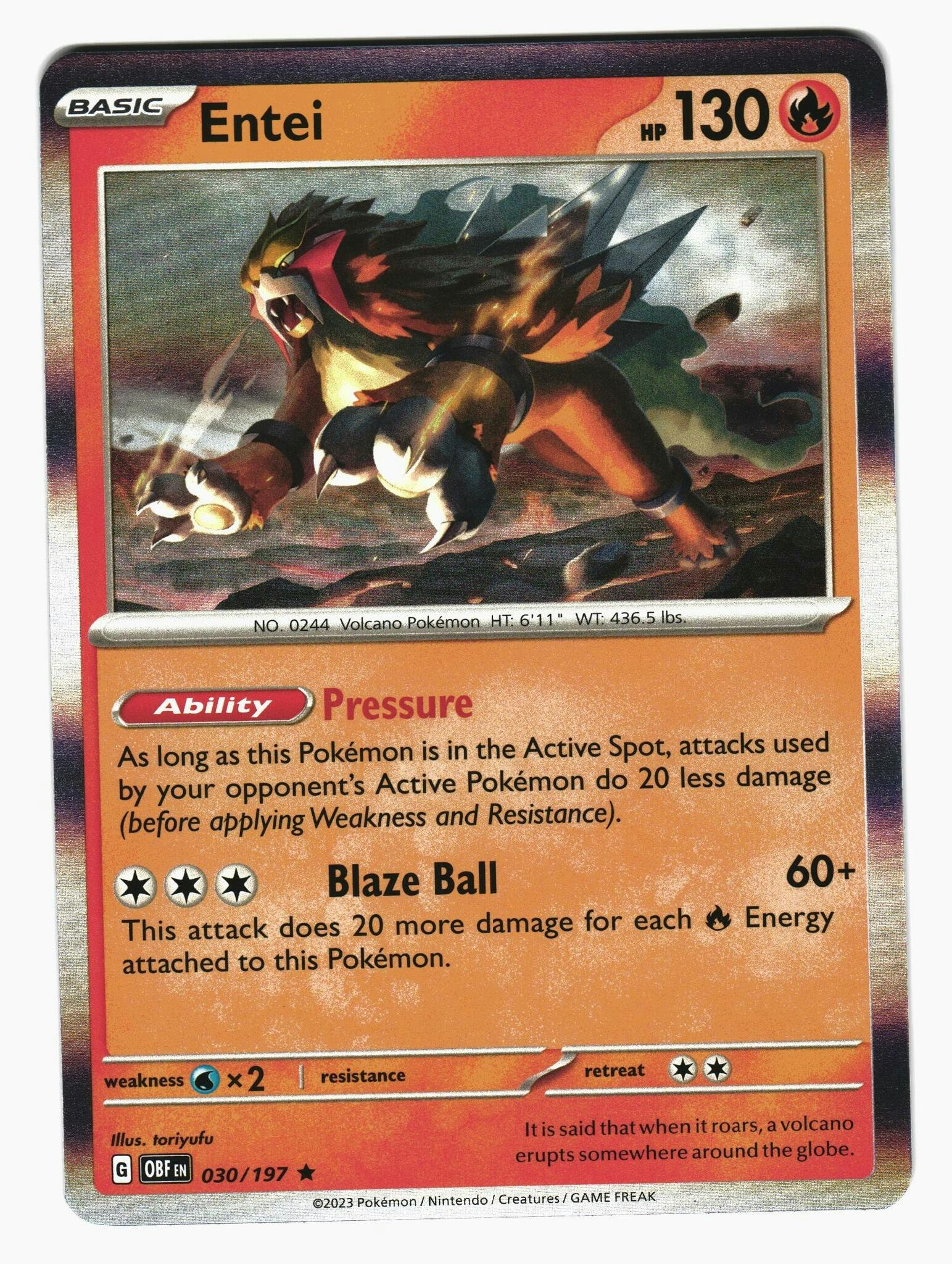 Entei Holo Rare 030/197 Obsidian Flames Pokemon