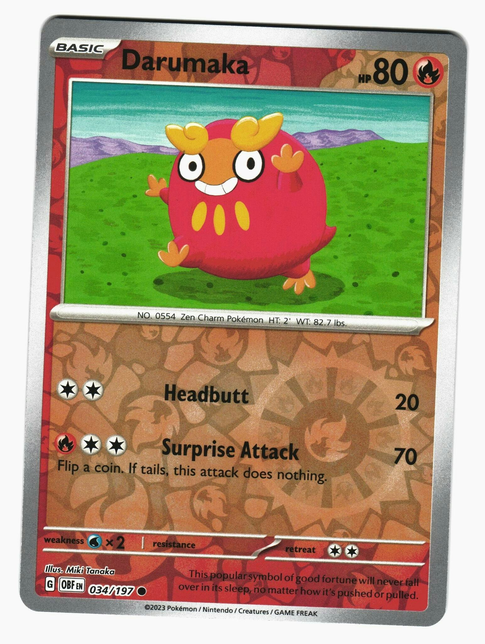 Darumaka Reverse Holo Common 034/197 Obsidian Flames Pokemon