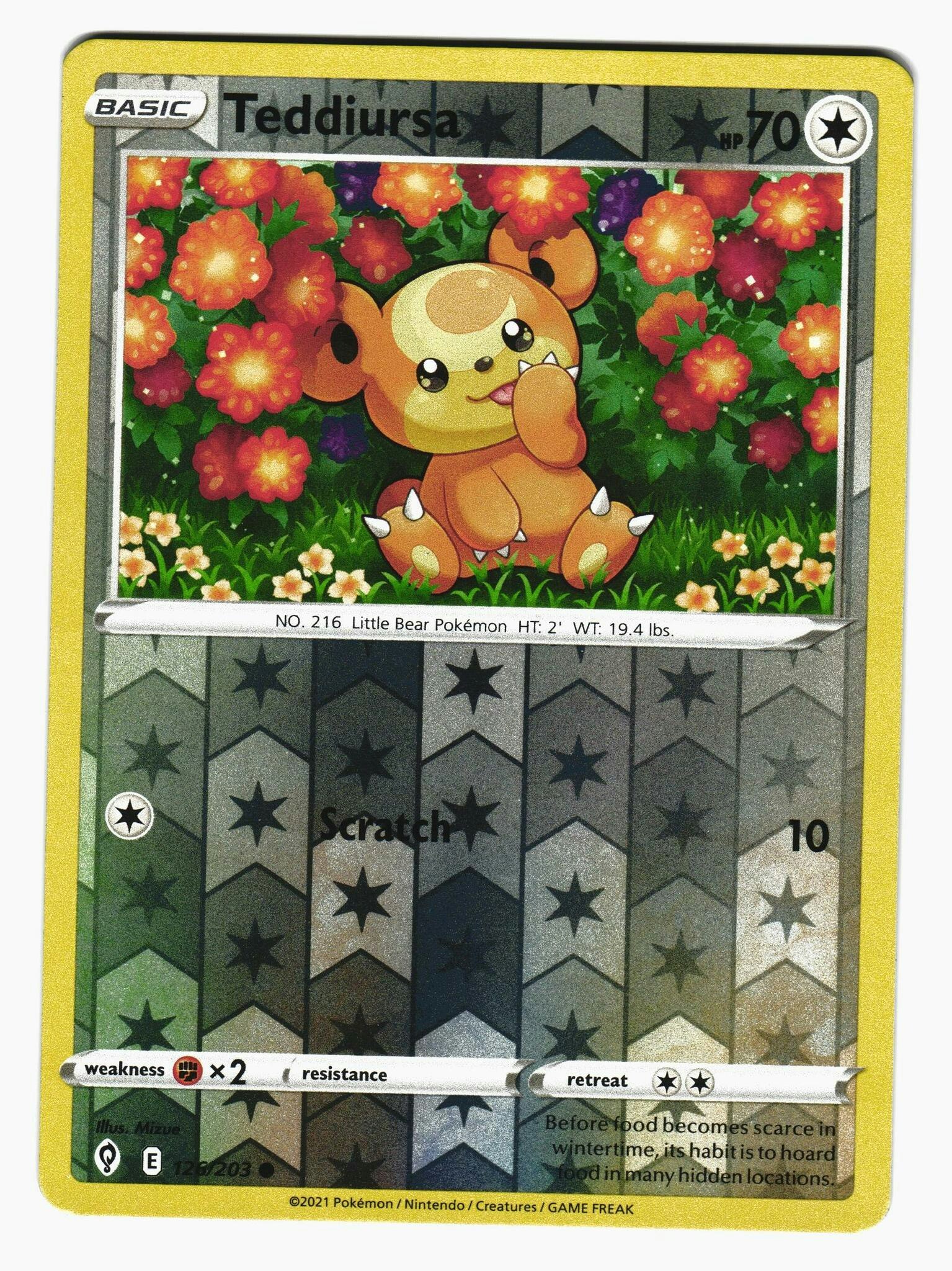 Teddiursa Reverse Holo Common 126/203 Evolving Skies Pokemon