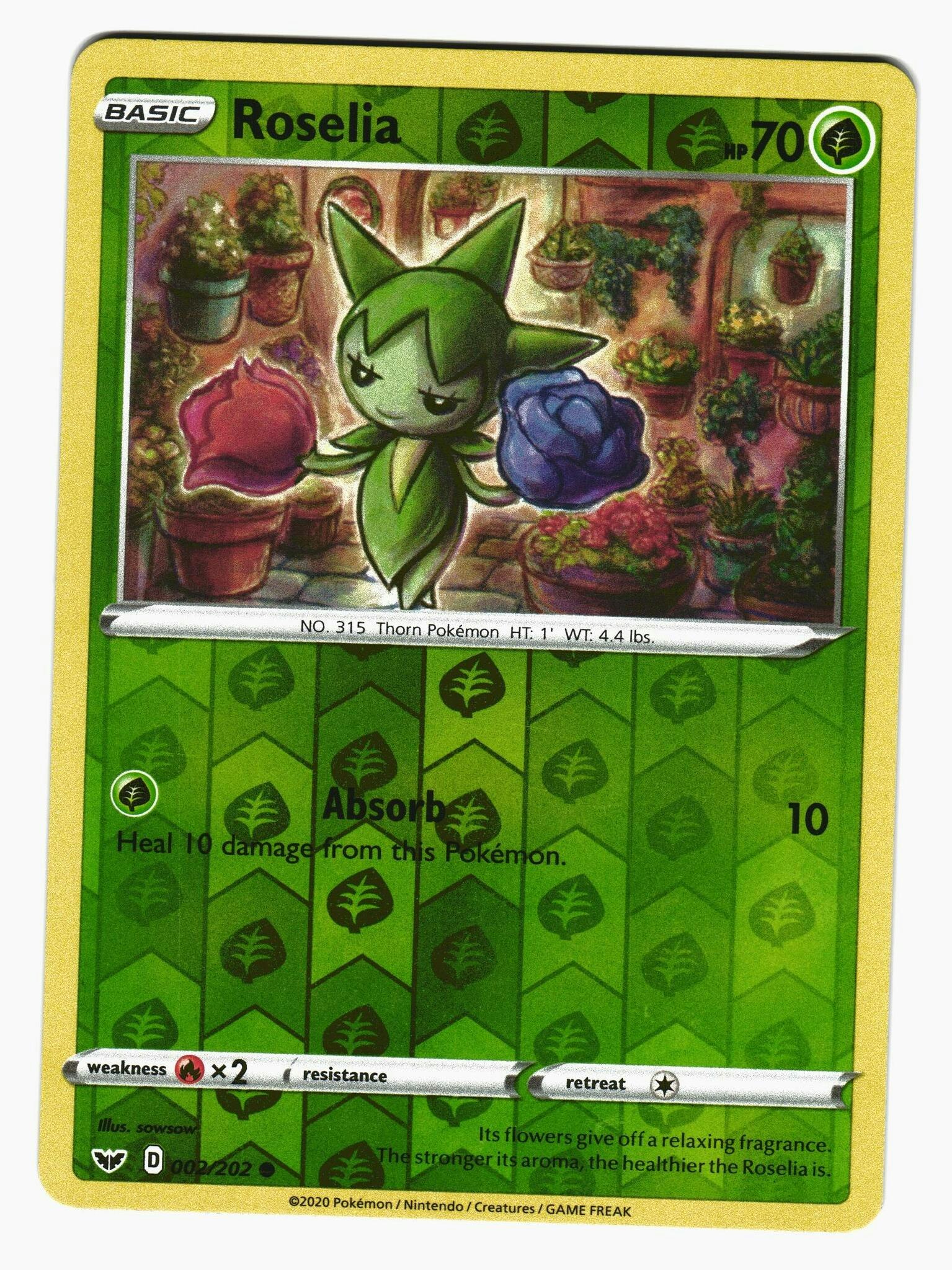 Roselia Reverse Holo Common 002/202 Sword & Shield Pokemon