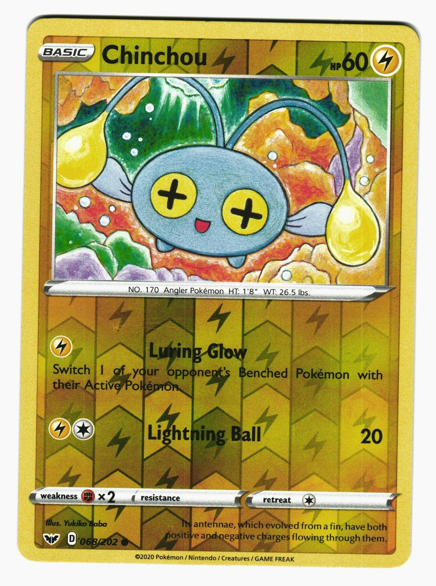 Chinchou Reverse Holo Common 068/202 Sword & Shield Pokemon