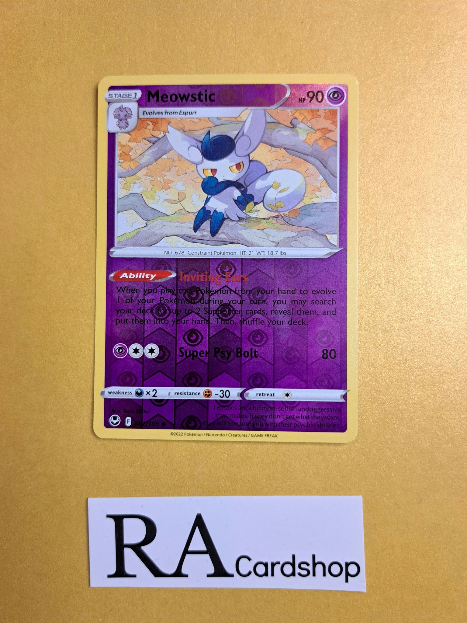 Meowstic Reverse Holo Uncommon 082/195 Silver Tempest Pokemon