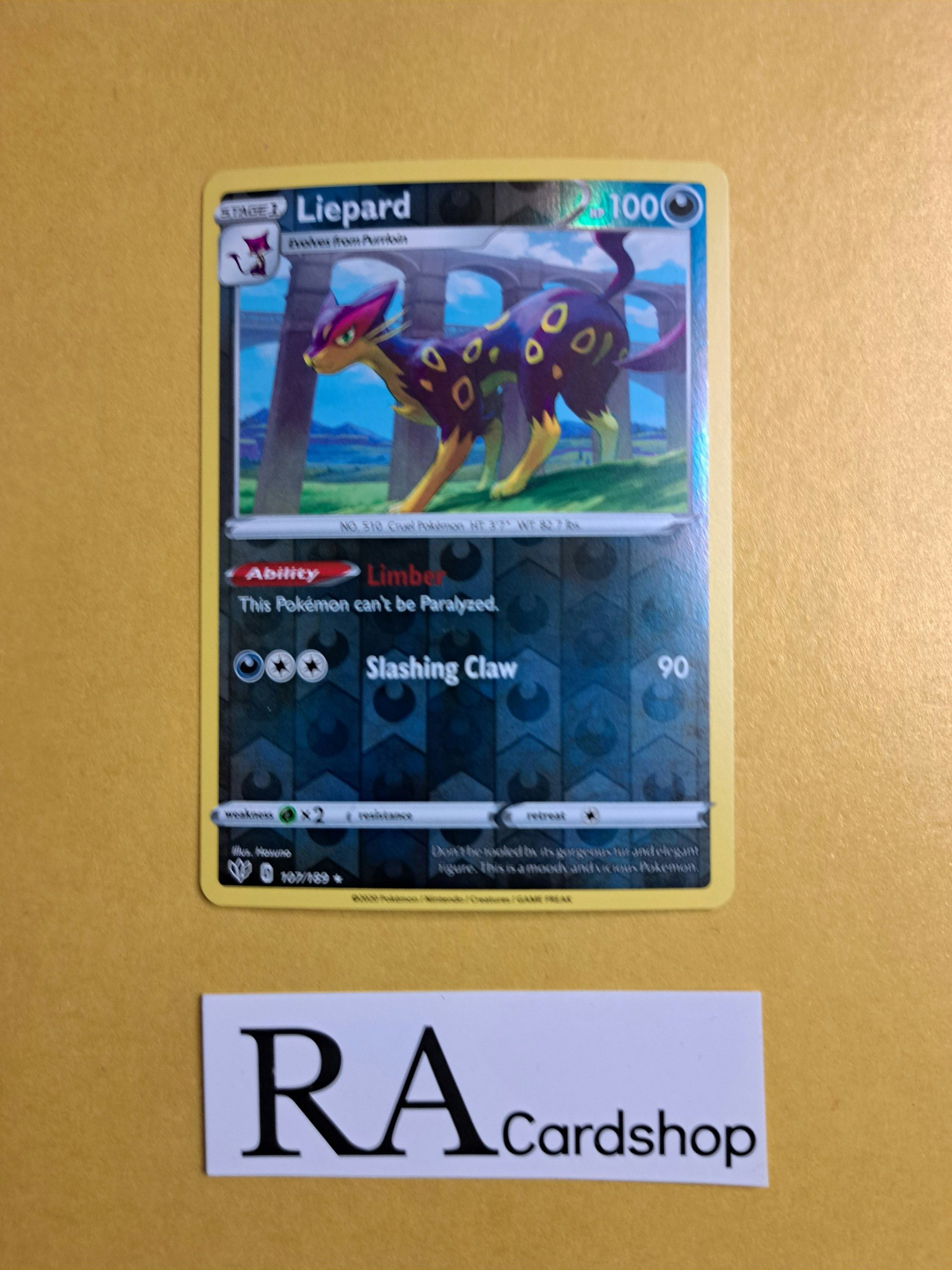 Liepard Reverse Holo Rare 107/189 Darkness Ablaze Pokemon