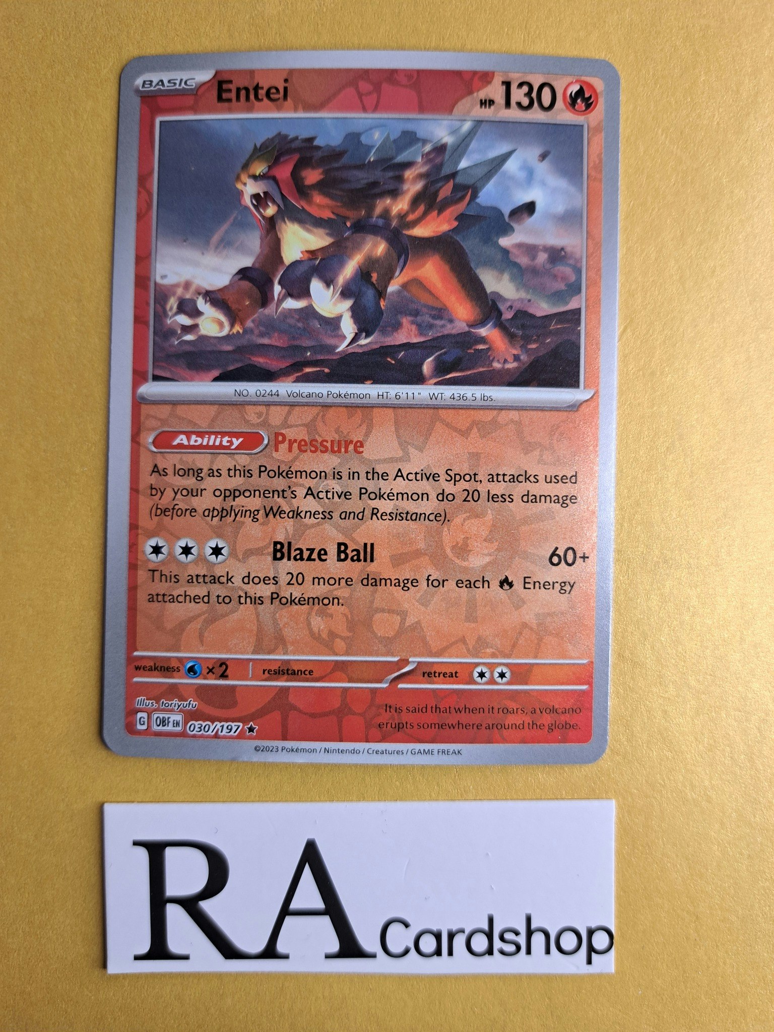 Entei Reverse Holo Rare 030/197 Obsidian Flames Pokemon