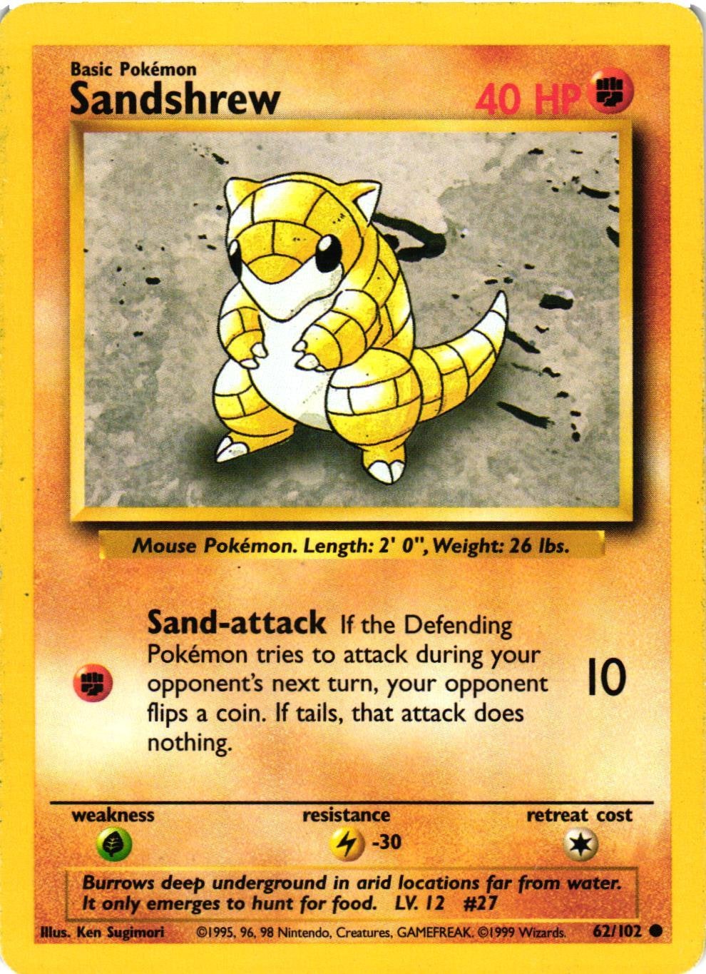 Sandshrew Common 62/102 Base Set Pokemon (2)