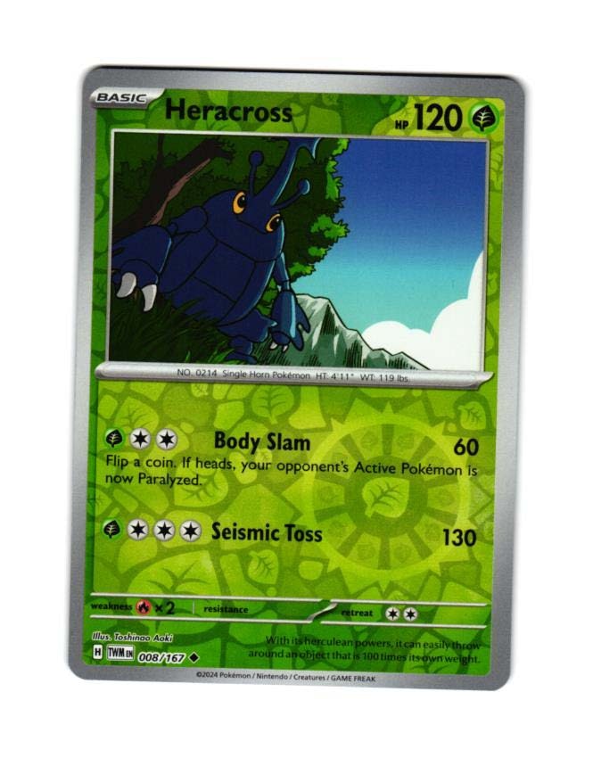 Heracross Reverse Holo Uncommon 008/167 Twilight Masquerade Pokemon