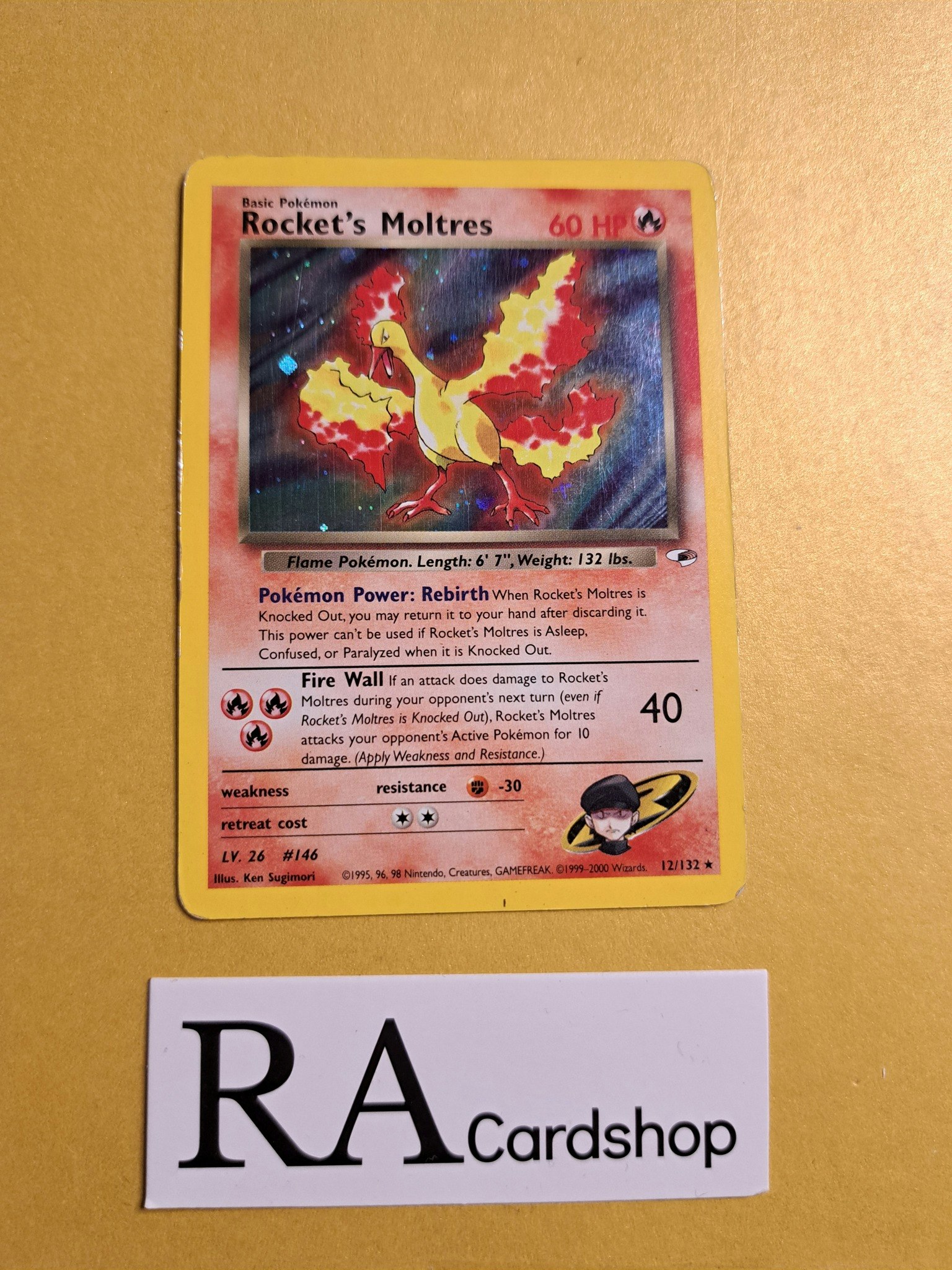 Rockets Moltres Rare Holo 12/132 Gym Heroes Pokemon