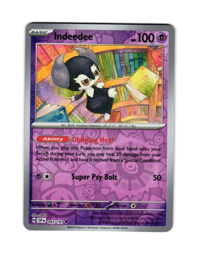 Indeedee Reverse Holo Uncommon 093/191 Surging Sparks Pokemon