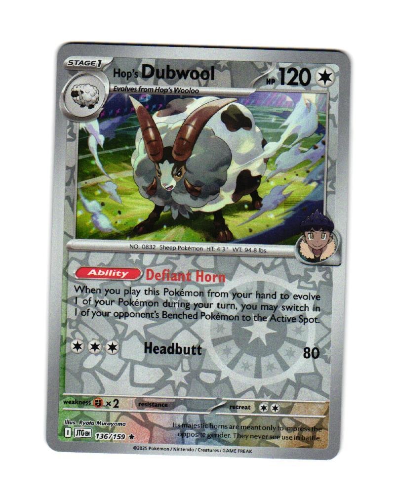 Hops Dubwool Reverse Holo Rare 136/159 Journey Together Pokemon