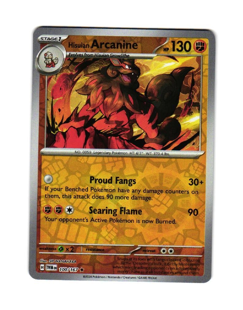 Husuian Arcanine Reverse Holo Uncommon 100/167 Twilight Masquerade Pokemon