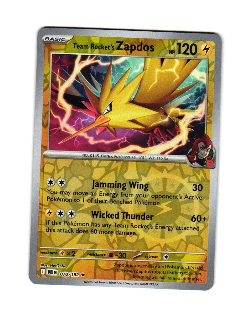 Team Rockets Zapdos Reverse Holo Rare 070/182 Destined Rivals Pokemon