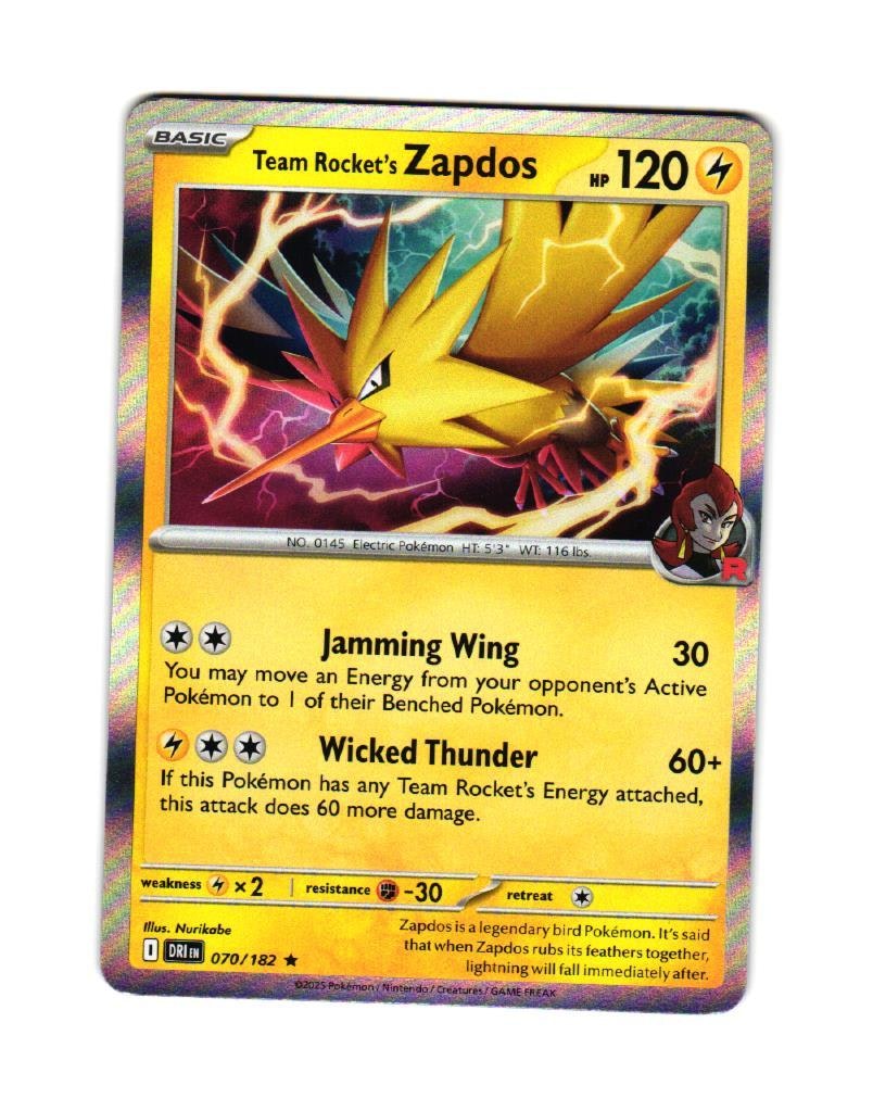 Team Rockets Zapdos Reverse Holo Rare 070/182 Destined Rivals Pokemon