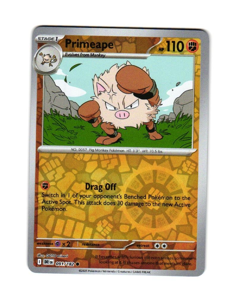 Primeape Reverse Holo Common 091/182 Destined Rivals Pokemon