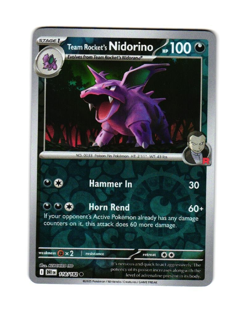 Team Rockets Nidorino Reverse Holo Common 118/182 Destined Rivals Pokemon