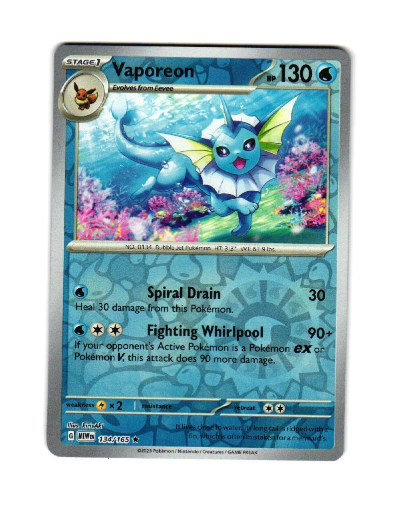 Vaporeon Reverse Holo Rare 134/165 Pokemon 151