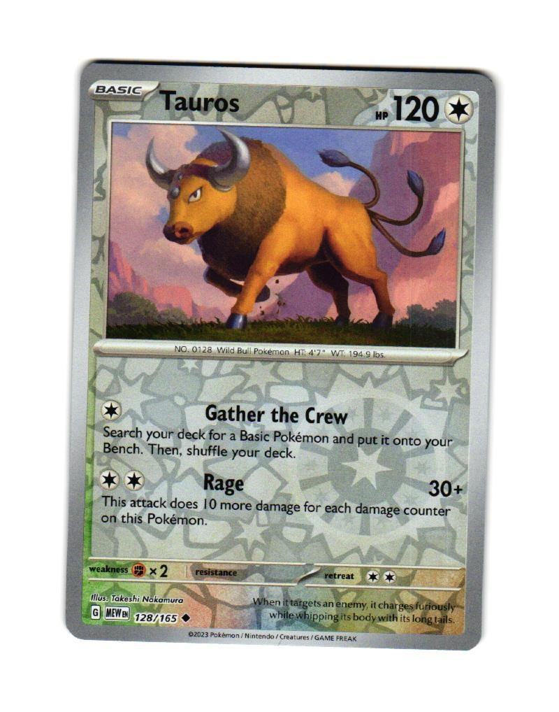 Tauros Reverse Holo Uncommon 128/165 Pokemon 151