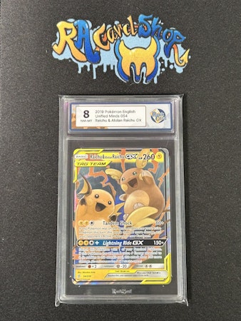 Raichu & Alolan Raichu GX 054 Unified Minds Pokemon Graded Card 8 RaukCard