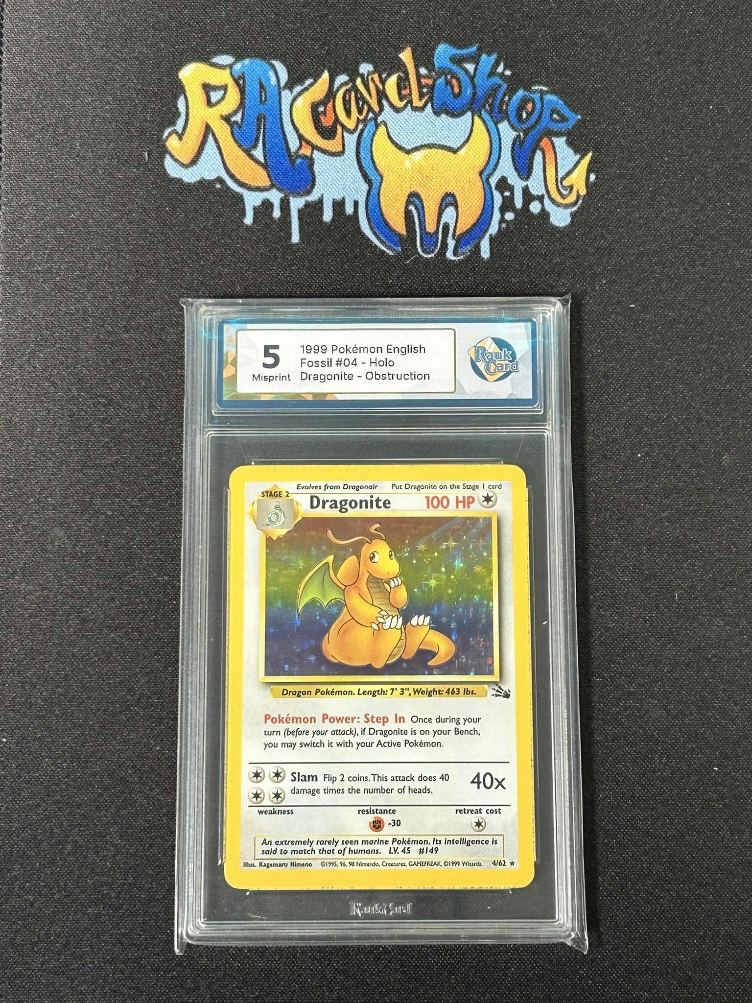 Dragonite 04 Missprint Fossil Pokemon Graded Card 5 RaukCard