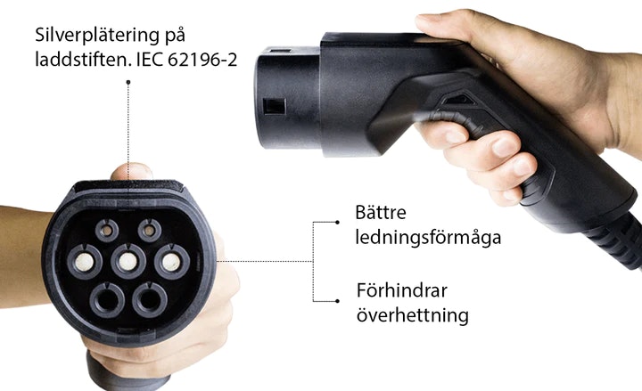 EVconnect laddkabel 11kW - Typ 2, 16A, 3-fas, 3m, spiral