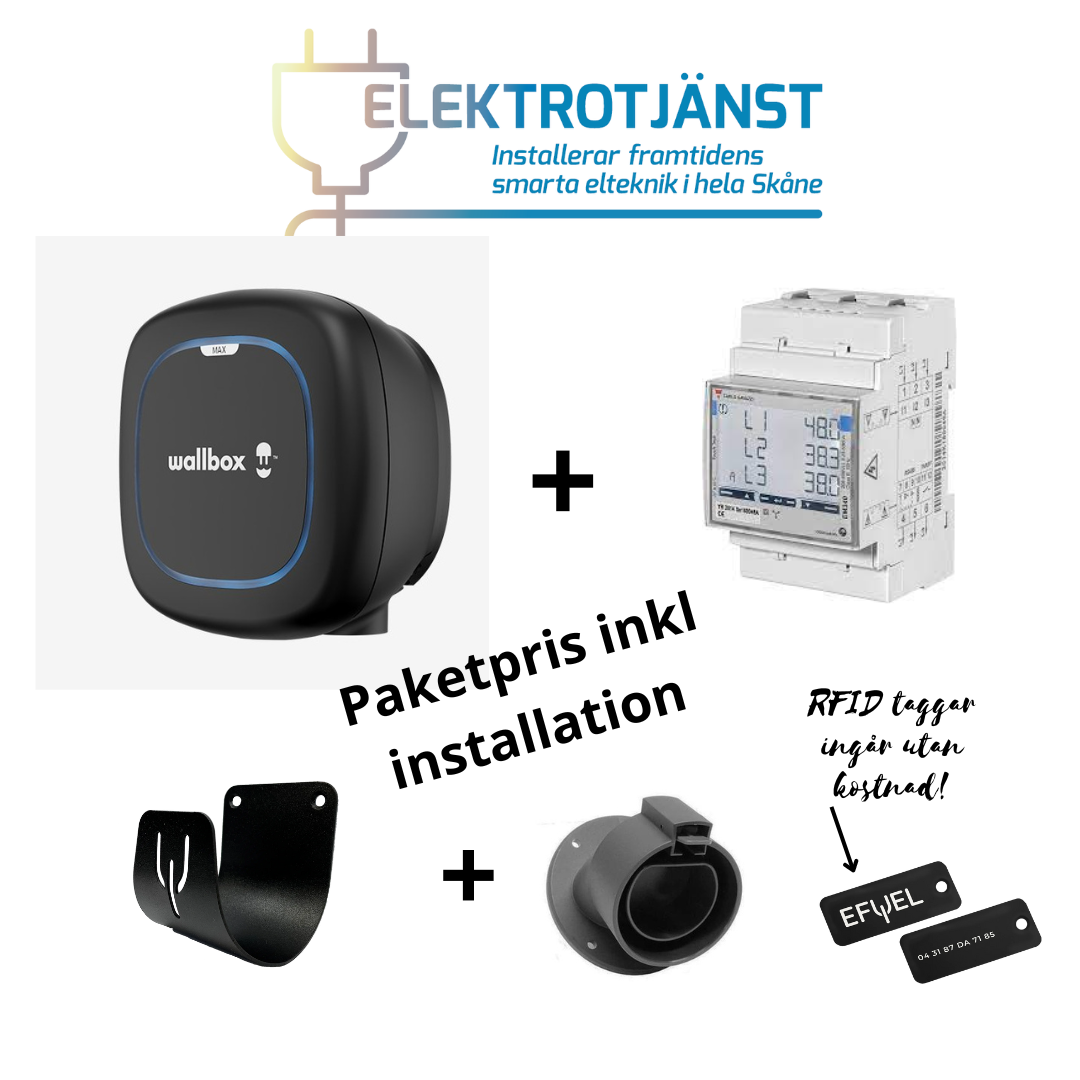 Paketpris 4 Wallbox Pulsar Max 22kW laddbox + Power Boost dynamisk lastbalansering + hållare x 2 inkl installation