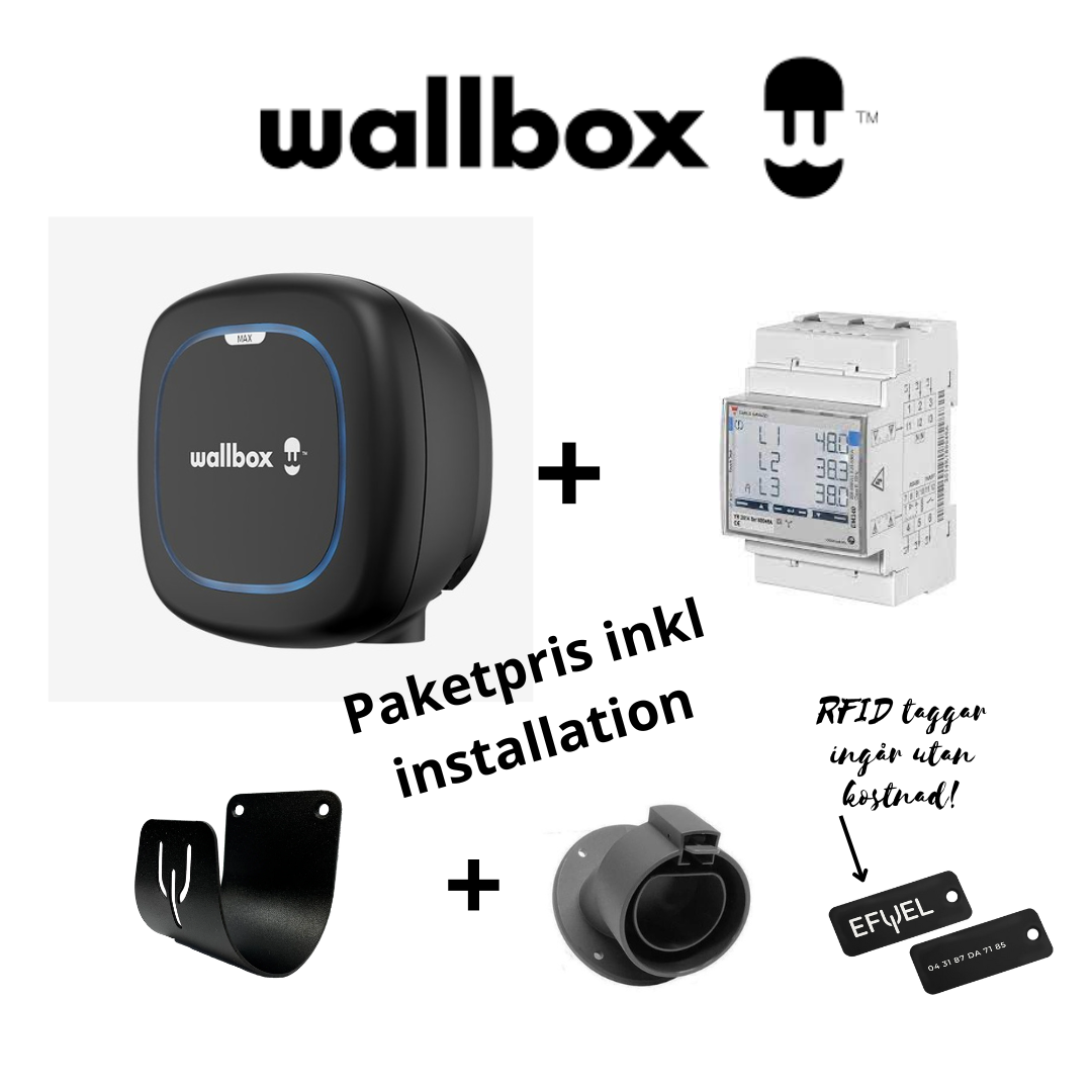 Paketpris 4 Wallbox Pulsar Max 22kW laddbox + Power Boost dynamisk lastbalansering + hållare x 2 inkl installation