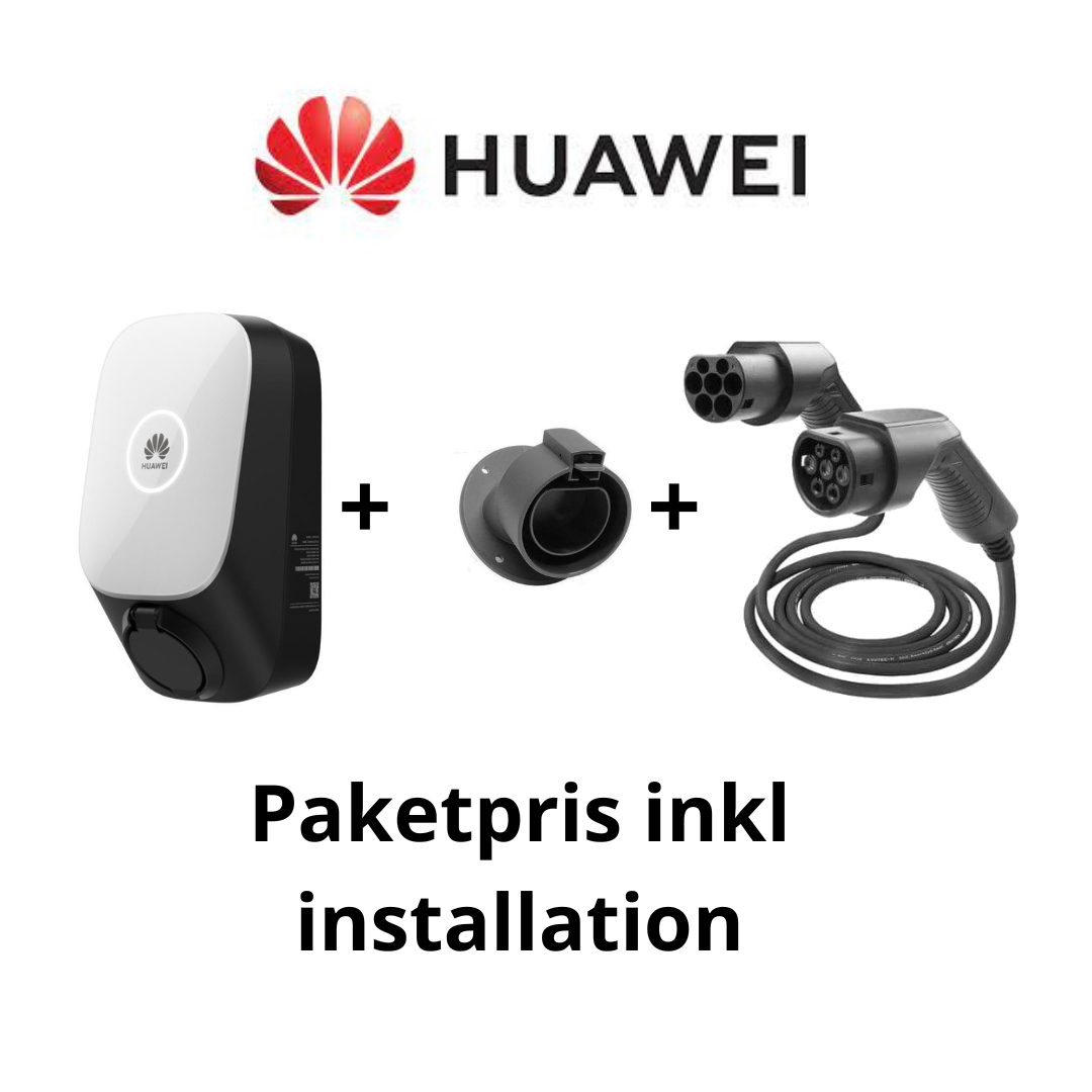 Paketpris Huawei 22kW laddbox + laddkabel + hållare inkl installation