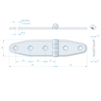 Roca gångjärn 131x30mm AISI304