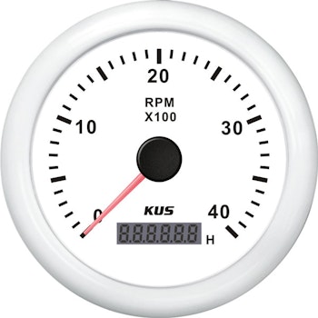 Kus Varvräknare bensin 0-4000rpm vit 12/24v ø85