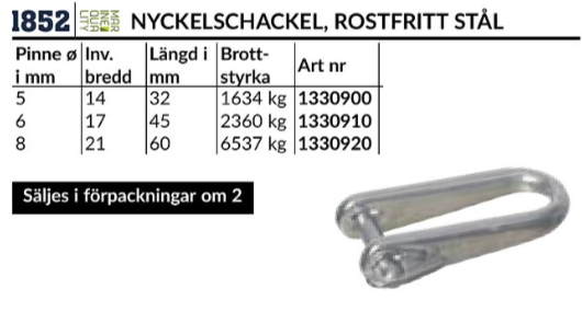 1852 Nyckelschackel RF stål 6 mm 2 st