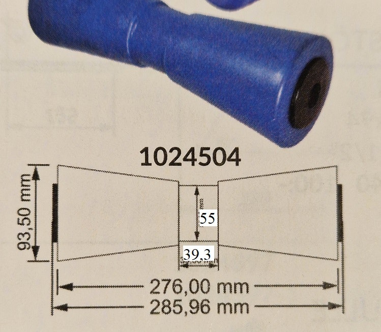 Kölrulle blå 286x93mm hål Ø21mm