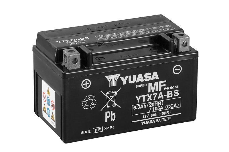 Visa större Yuasa Batteri, YTX7A-BS (CP) Inkl syra